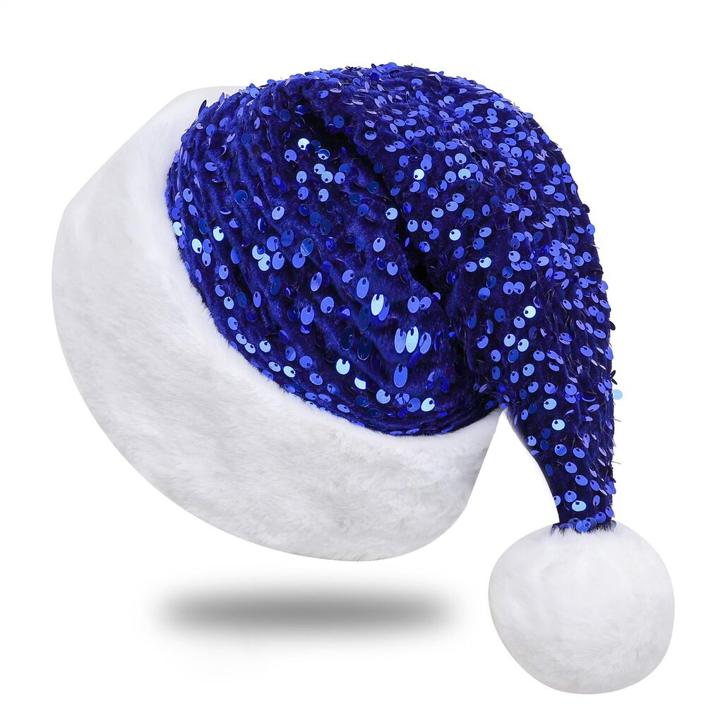 2609 Sequin Santa Hat, Unisex Santa Hat for Adults with Shiny Sequin